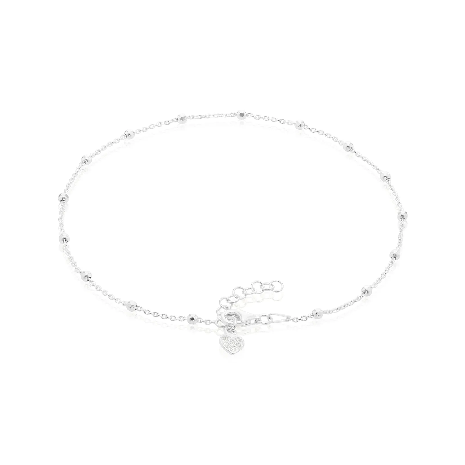 Sterling Silver 23cm Ball Heart Anklet