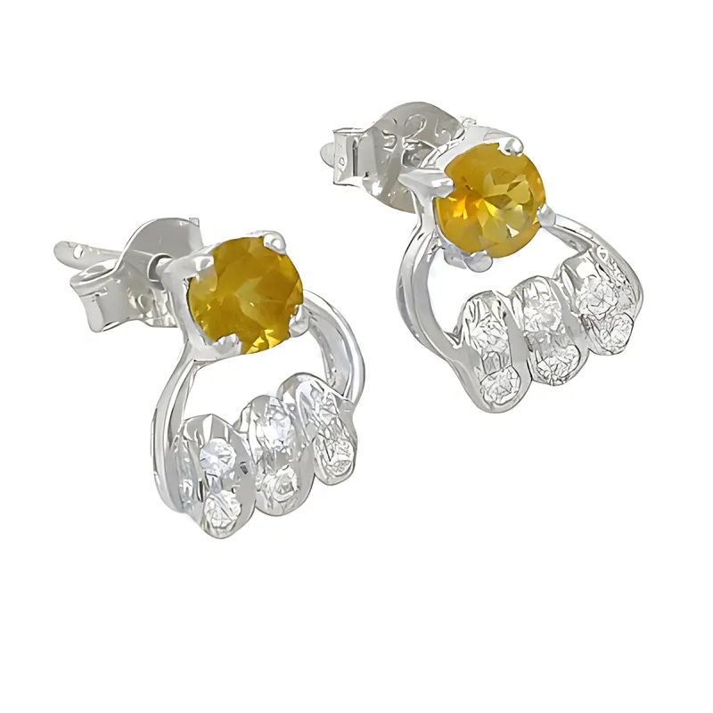 Stunning Citrine Cubic Zirconia Gemstone Silver Earrings - Elegant Jewelry