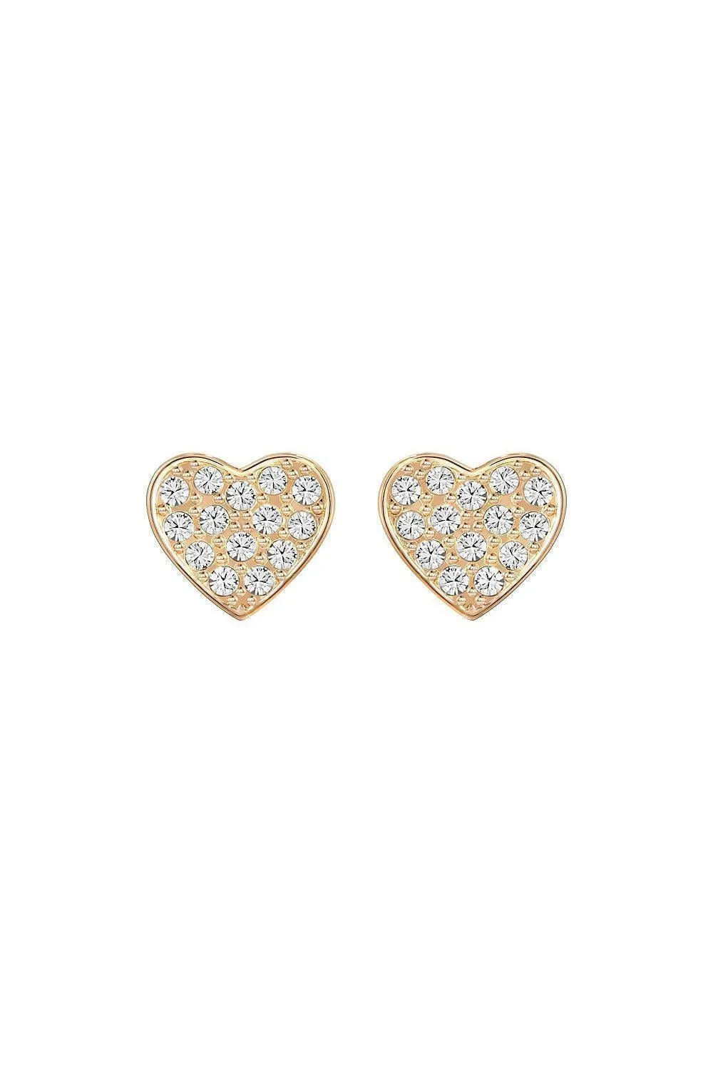 SWAROVSKI Yellow Gold Plated White Crystal Studded Heart Shaped Earrings (S)