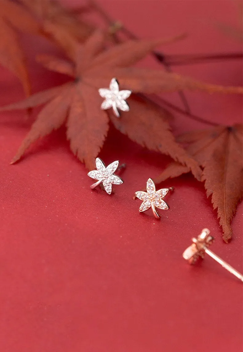 Tiny maple leaf earrings| Apricot Leaf | Little leaves studs| Studs| Sterling Silver| Cute