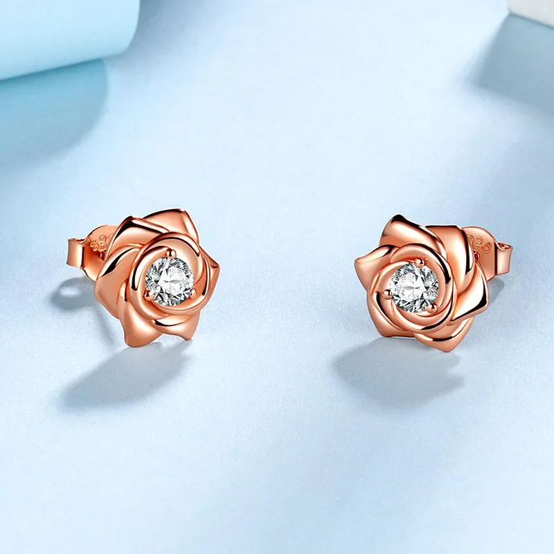 Tokyo Mart 3D Flower Rose Studs Earrings Women Girls Birthday Gifts 925 Sterling Silver