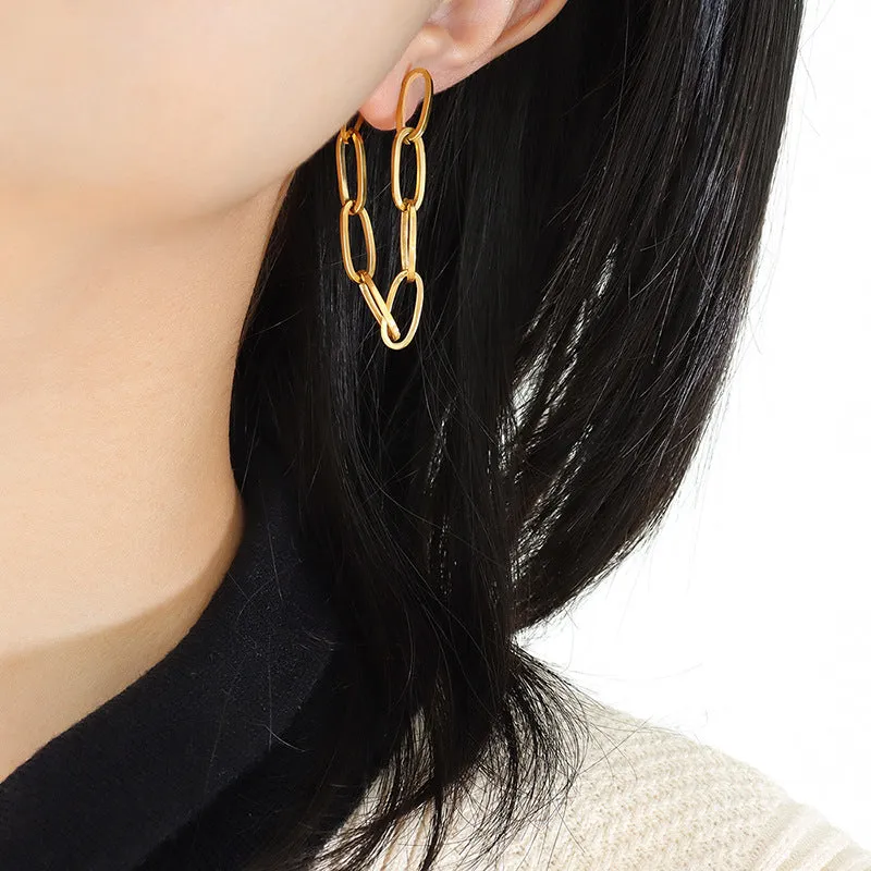 Trendy Double Chain Tassel Earrings with a Cool Temperament