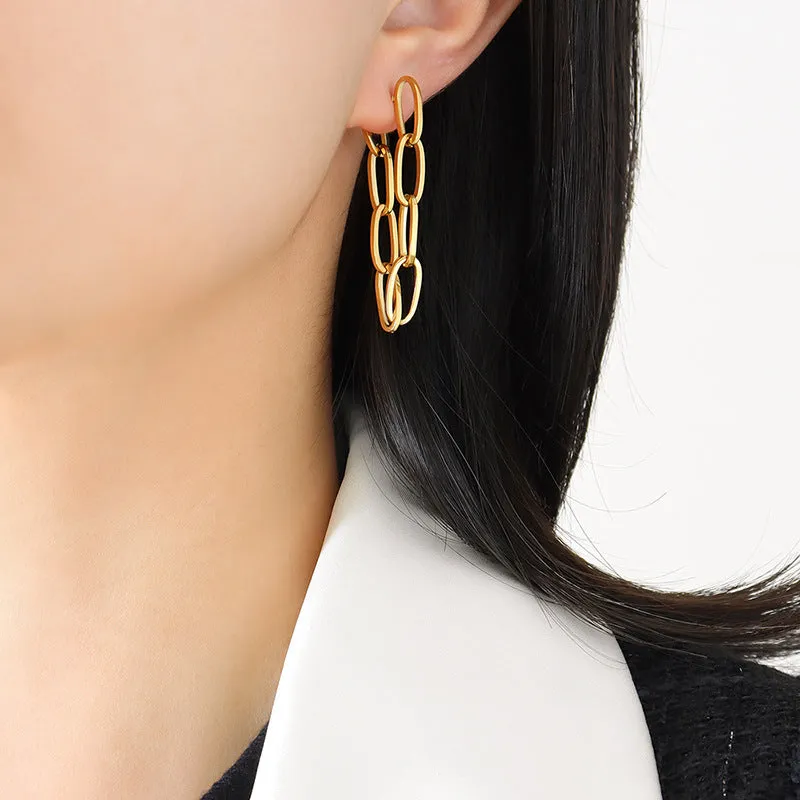 Trendy Double Chain Tassel Earrings with a Cool Temperament