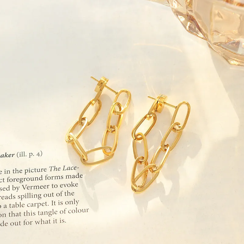 Trendy Double Chain Tassel Earrings with a Cool Temperament