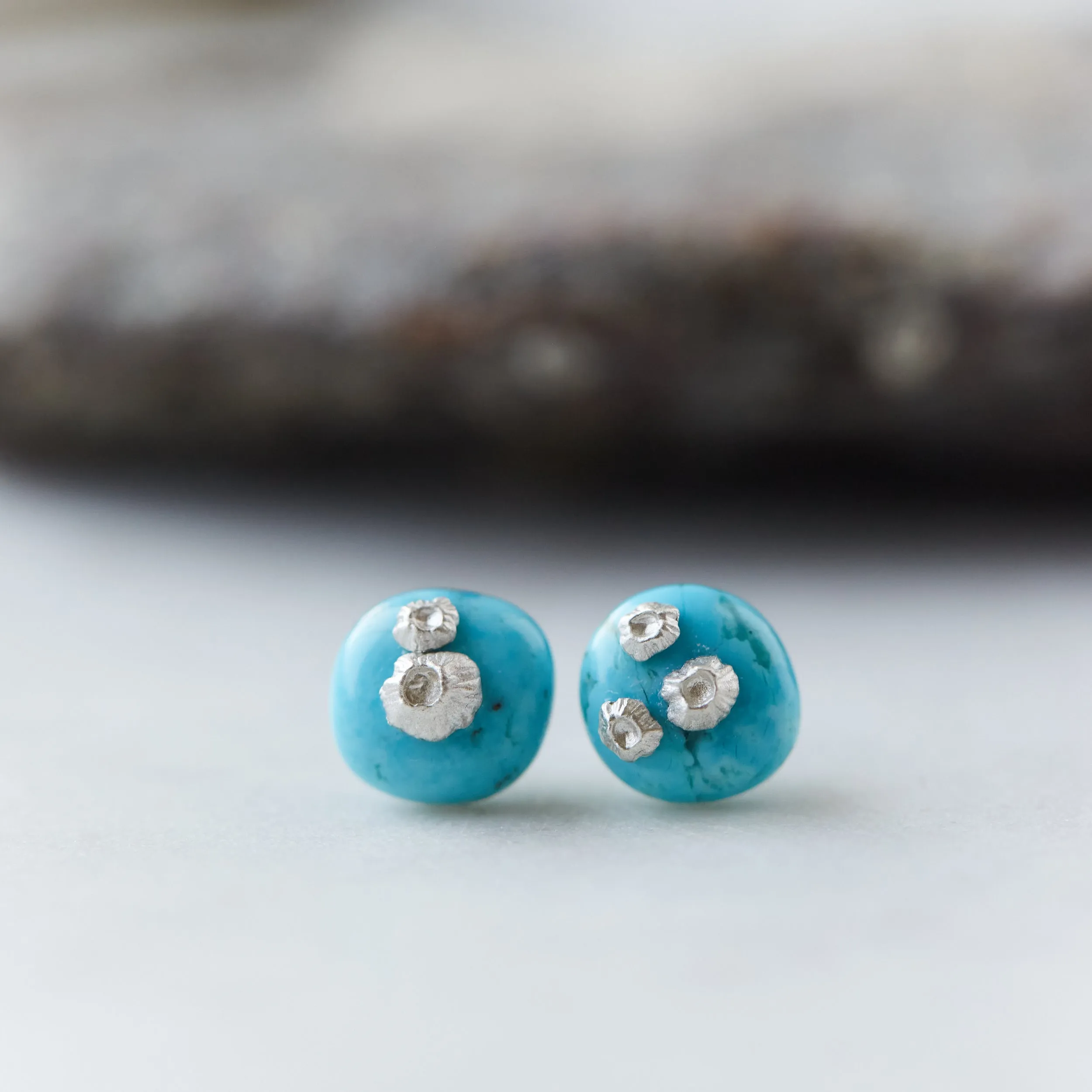 Turquoise Ruthie B. Studs with Barnacles