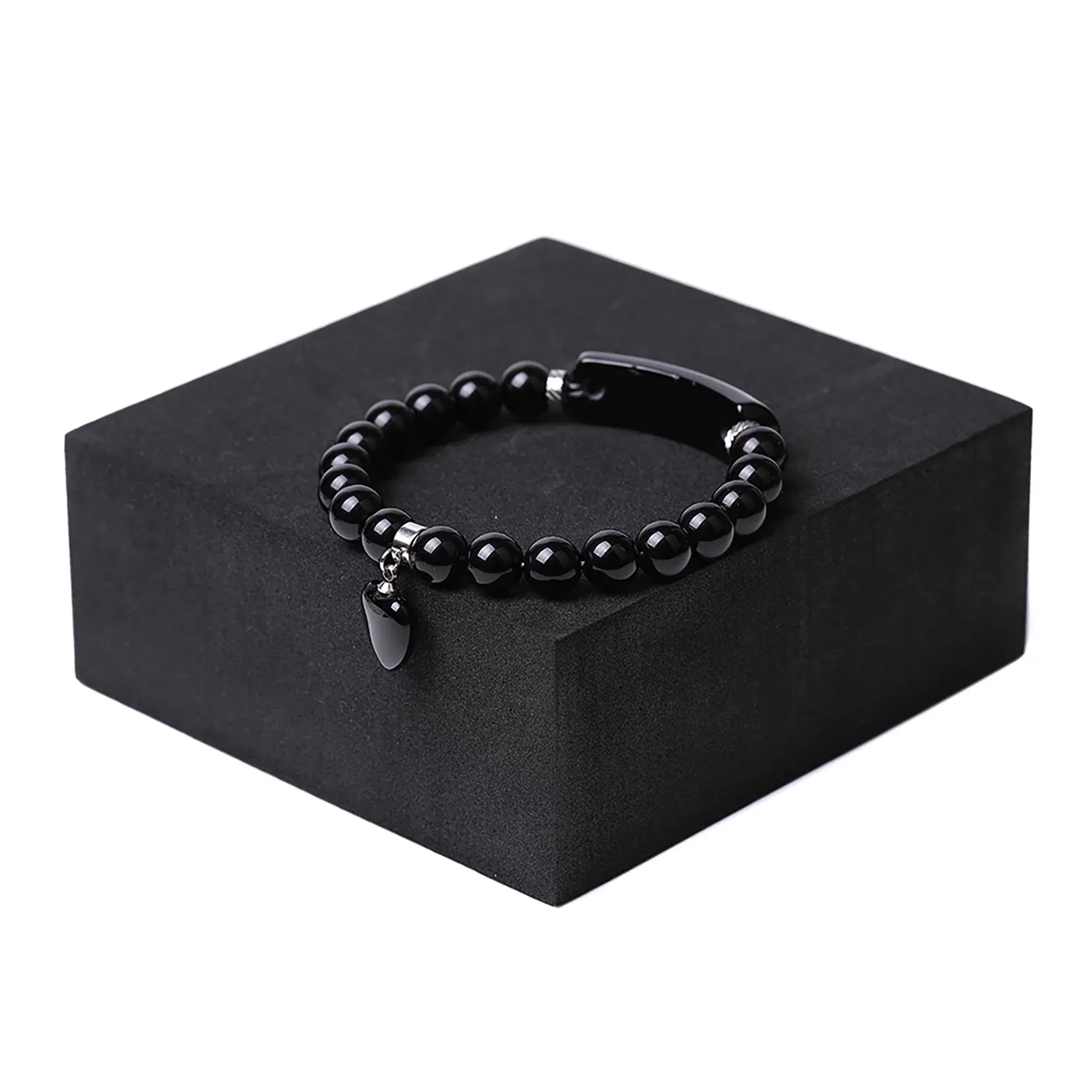 VINCHIC 8MM Obsidian Bracelet Love Heart Charm Stretch Bracelet Jade Energy Bracelet for Women Girls