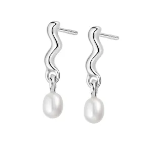 Wave Seed Pearl Stud Earrings Sterling Silver