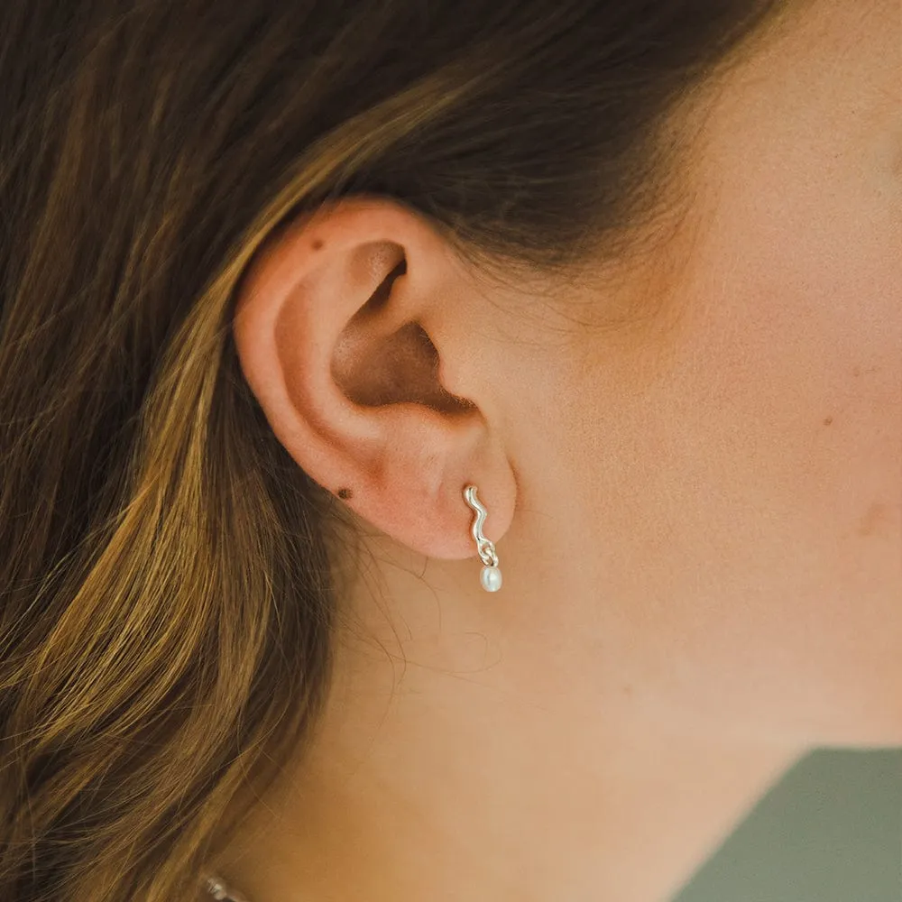 Wave Seed Pearl Stud Earrings Sterling Silver