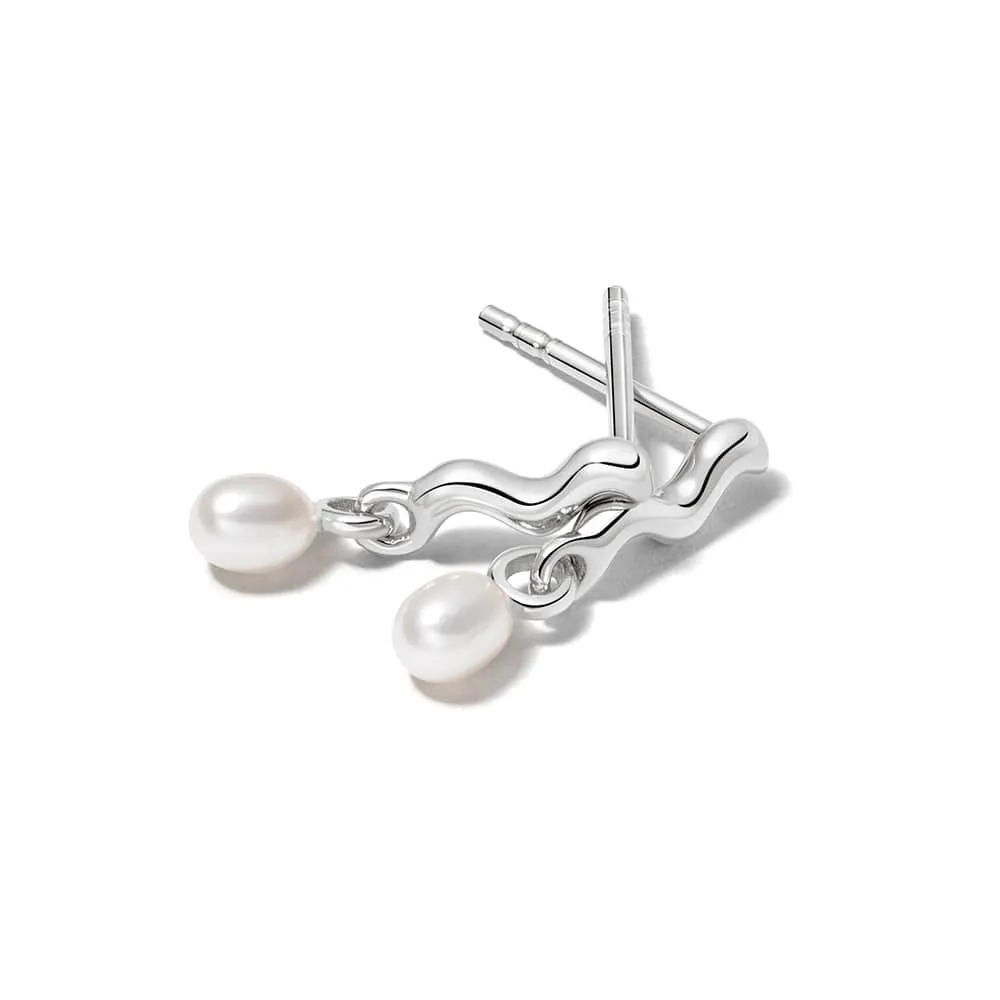 Wave Seed Pearl Stud Earrings Sterling Silver