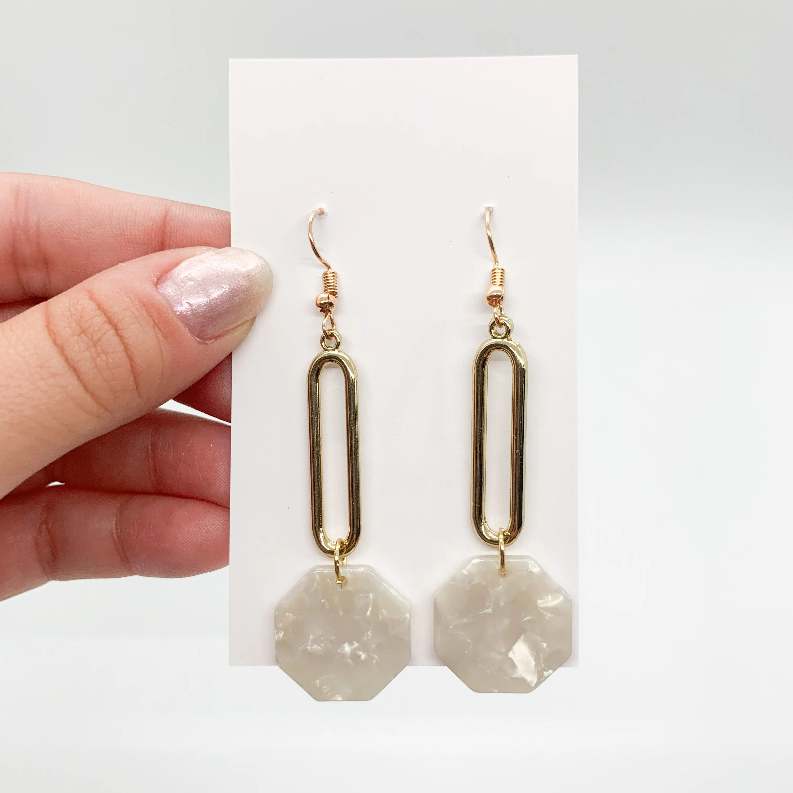 White and Gold Drop Earrings