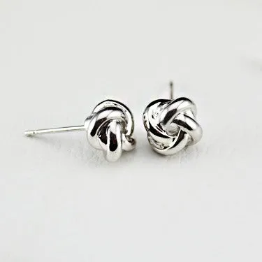 White Gold Plated Classic Design Twist Love Knot Post Stud Earrings for Women