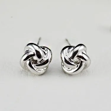 White Gold Plated Classic Design Twist Love Knot Post Stud Earrings for Women