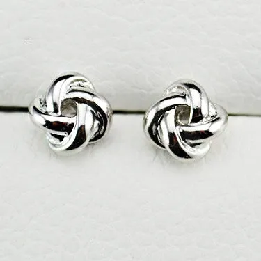 White Gold Plated Classic Design Twist Love Knot Post Stud Earrings for Women