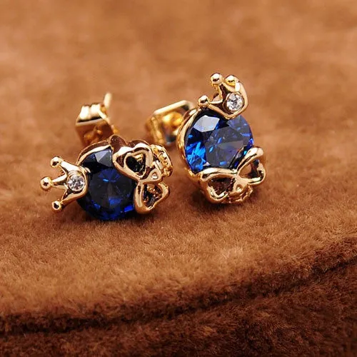 Women Cute 18k Gold Plated 3 Colors CZ Diamond Skull Pierced Stud Party Earrings Jewelry Gift