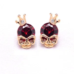 Women Cute 18k Gold Plated 3 Colors CZ Diamond Skull Pierced Stud Party Earrings Jewelry Gift