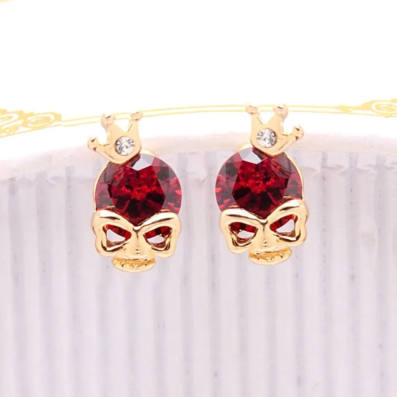 Women Cute 18k Gold Plated 3 Colors CZ Diamond Skull Pierced Stud Party Earrings Jewelry Gift