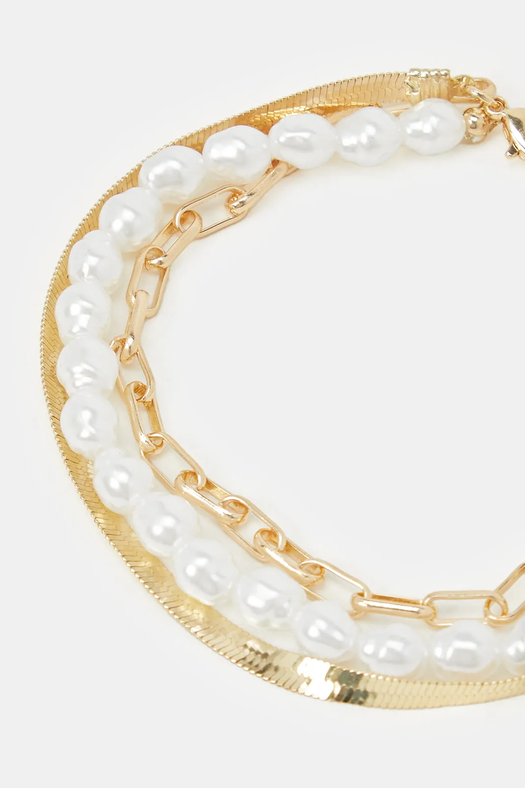 Women Gold And White Embellished Layered Anklet