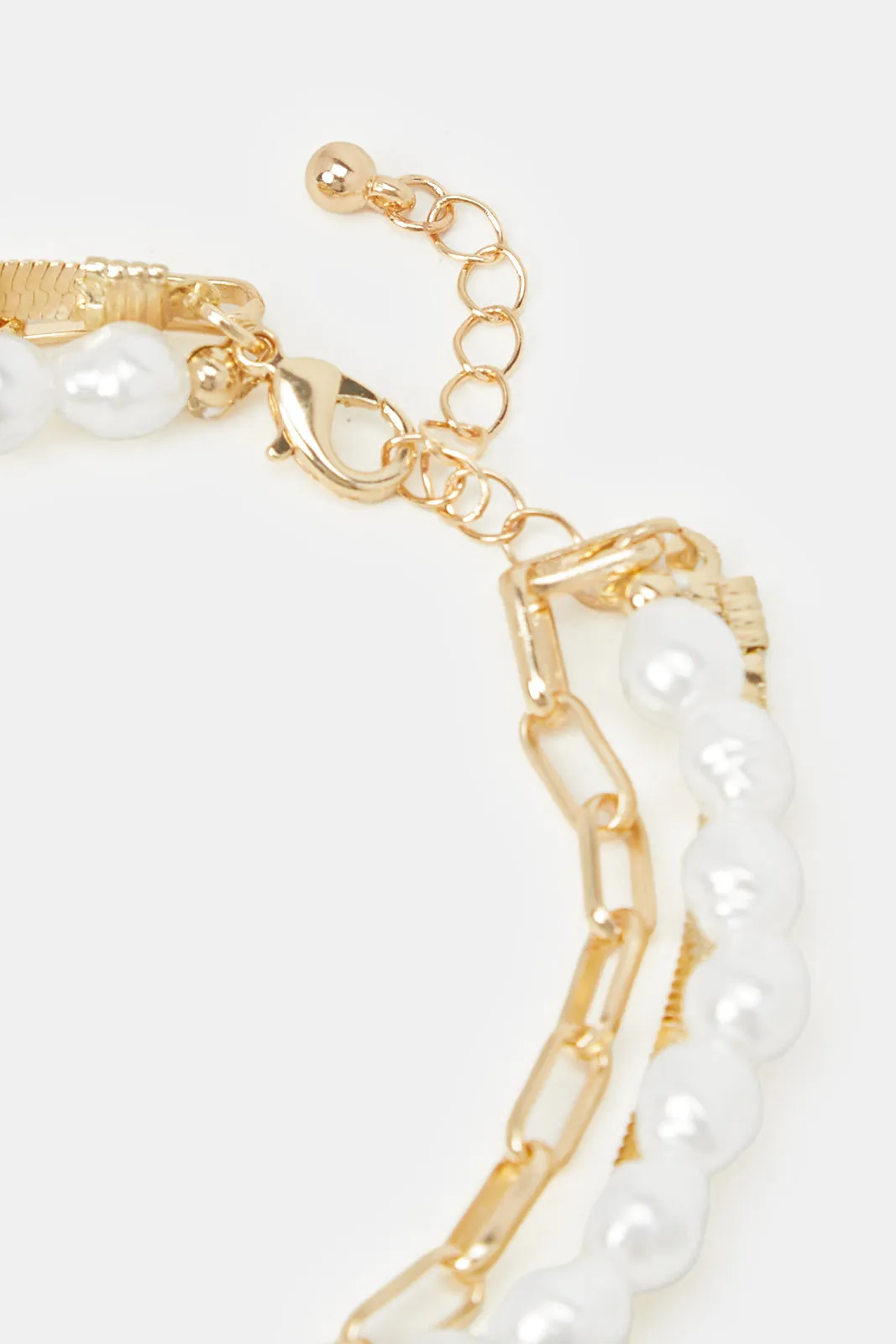 Women Gold And White Embellished Layered Anklet