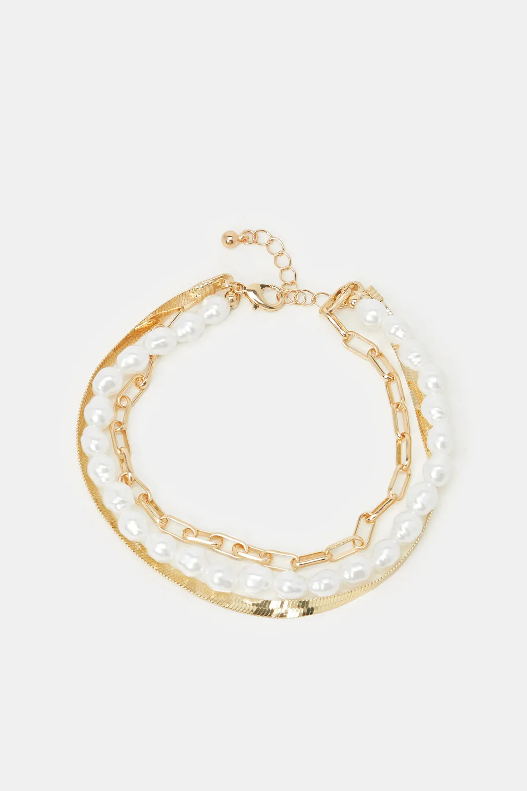 Women Gold And White Embellished Layered Anklet