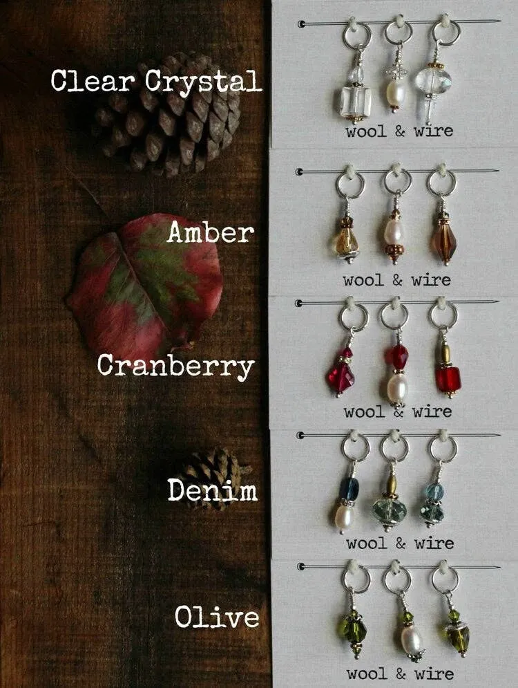 Wool & Wire: Crystal & Pearl Stitch Markers (Set of 3)