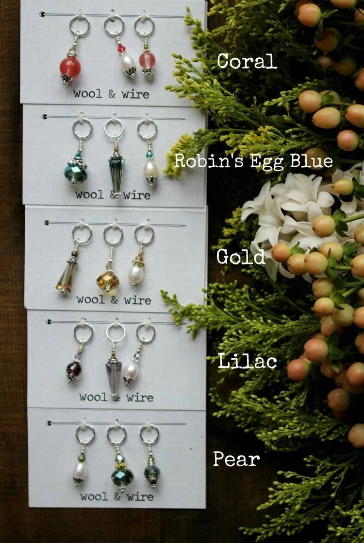 Wool & Wire: Crystal & Pearl Stitch Markers (Set of 3)