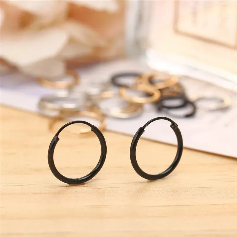 Woozu Hoop Earrings Jewellery Women Gold /Black/Silver Color Round Circle Earring Ear Ring Clip Earrings aretes Mujer aros