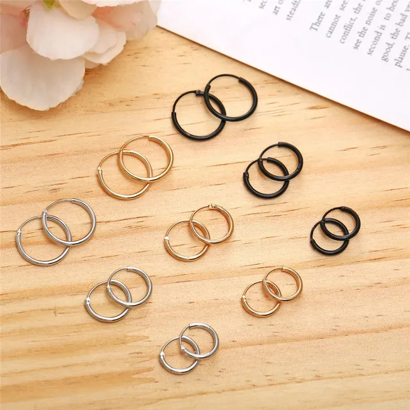 Woozu Hoop Earrings Jewellery Women Gold /Black/Silver Color Round Circle Earring Ear Ring Clip Earrings aretes Mujer aros