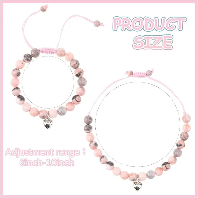 Xialvyu Girl Birthday Gifts, Bracelets for Teenage Girls, Pink Natural Stone Bracelet Gifts for Teenage Girls with Heart Charm for Girls