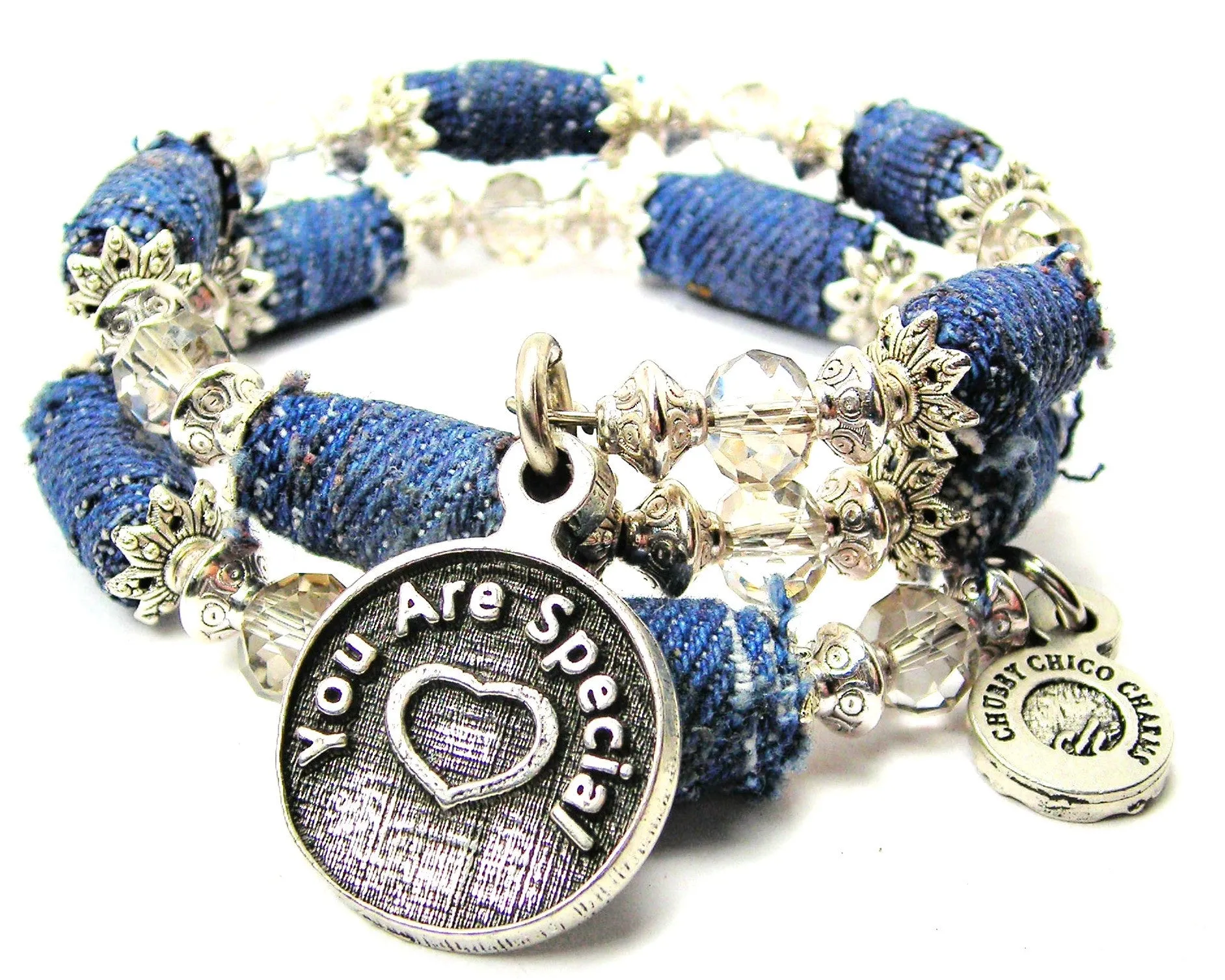 You Are Special Blue Jean Beaded Wrap Bracelet